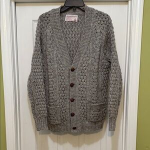 Slieve League Ireland Hand Loomed Wool Fisherman Cardigan Sweater Gray – Size 44